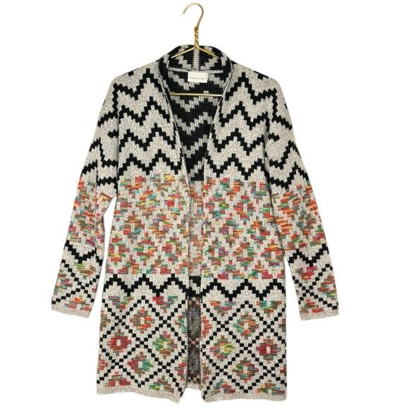Dreamers Open Front Cotton Blend Tribal Geo Cardigan Moody | S/M - Picture 10 of 11
